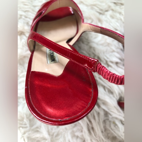MANOLO BLAHNIK Red Patent Leather Open Pumps Size 41 (U.S. size 10/10.5) - Picture 6 of 14